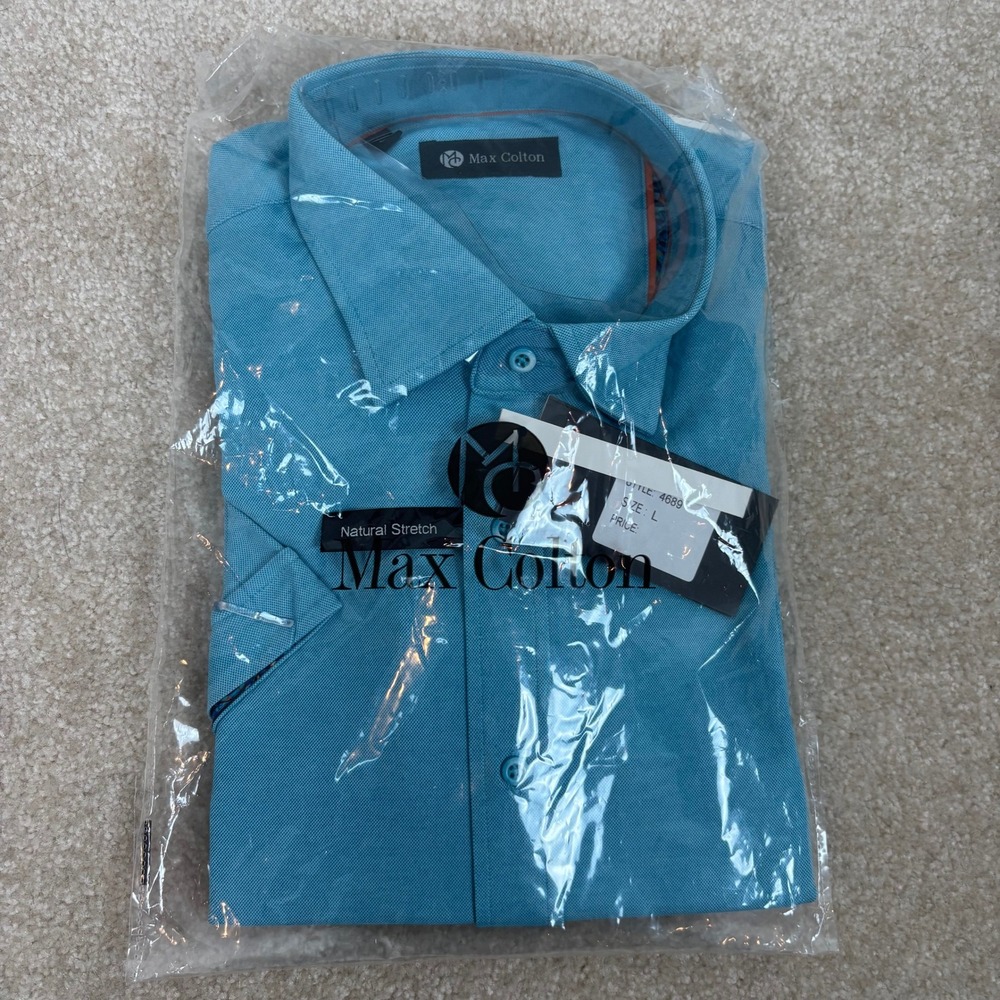 Max Colton Mens Dress Shirt Natural Stretch Button Up Blue Long Sleeve Sz‎ L NWT